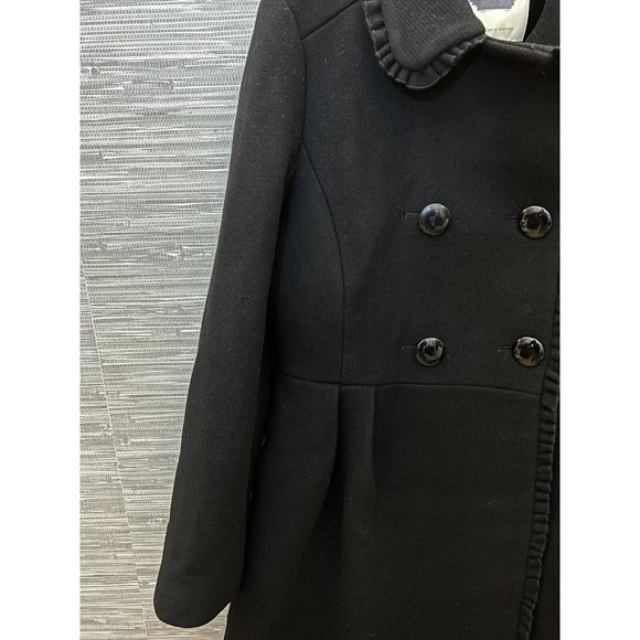 Kate Spade Wool Coat Ruffle Trim Bow Back Peacoat Black Women's Size 6 - Picture 4 of 12